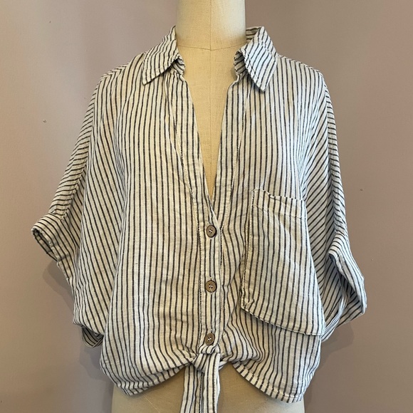 NWOT Zara Linen Stripped Knotted Top - Picture 5 of 11